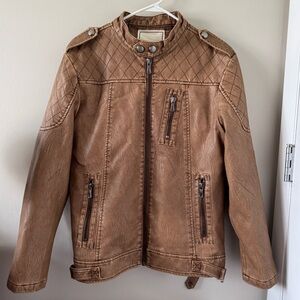 🧥American Vintage Tan Faux Leather Moto Jacket🧥 ~Men’s M